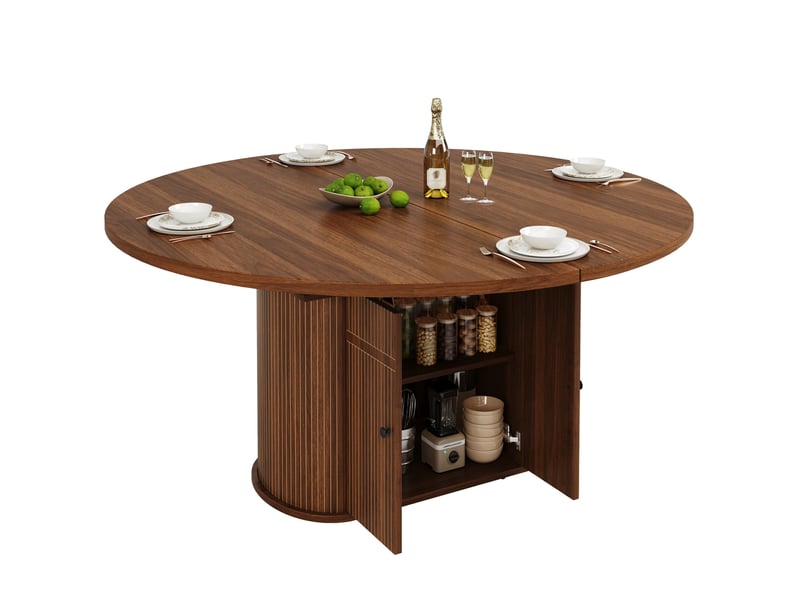  Table à manger extensible avec rangement 118 à 158 cm, mdf marron foncé  - Conforama R