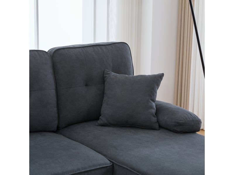  Canapé d’angle en tissu lin gris foncé, 4 places, 250 cm, panoramique, avec rangement W2845S00304 - Conforama R