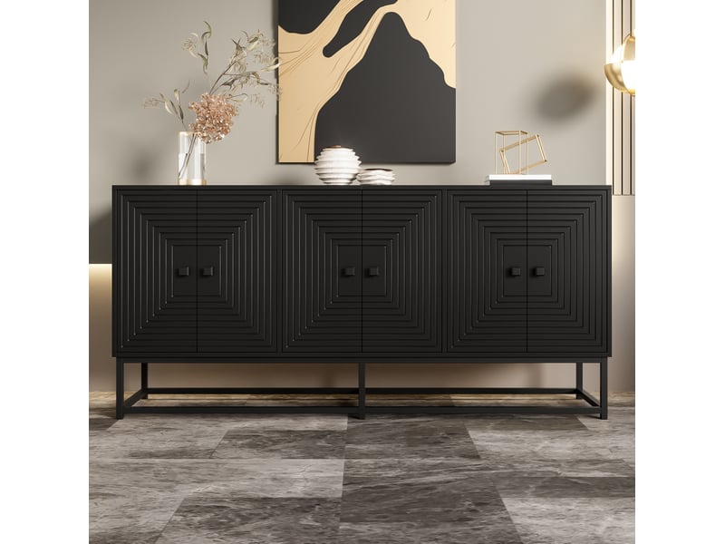  Buffet bas noir mat à 6 portes 160 x 38 x 75,5 cm  - Conforama D