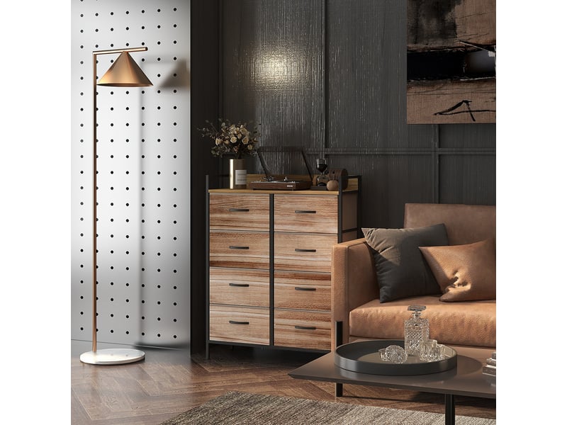  Meuble de rangement commode 8 tiroirs 79l x 29l x 101h cm en tissu amovibles, étagère supérieure et cadre acier  - Conforama D