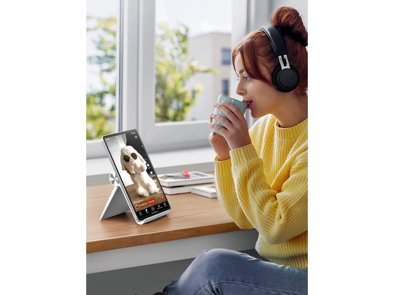  Support tablette réglable bureau pose tablette téléphone blanc  - Conforama E