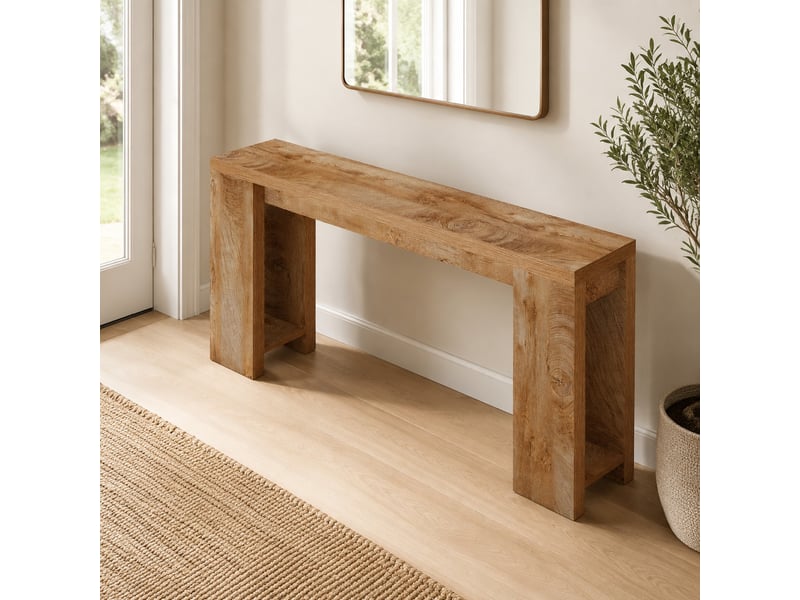  Console d'entrée 160 cm au style rustique en panneau de particules marron  - Conforama B