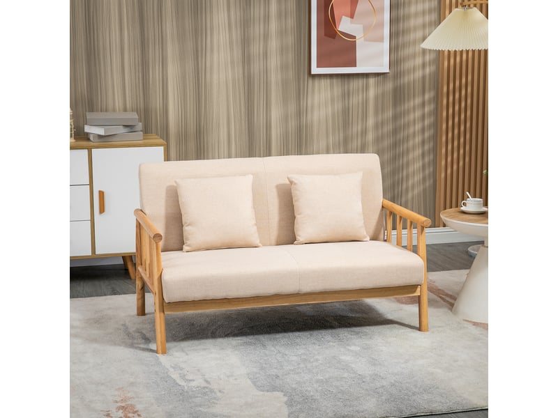  Canapé 2 places, canapé de salon; en aspect lin, beige, coussins inclus  - Conforama R