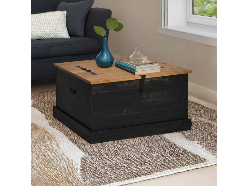  Coffre de rangement, boîte de rangement halden noir 91x91x47 cm bois massif pin  - Conforama B