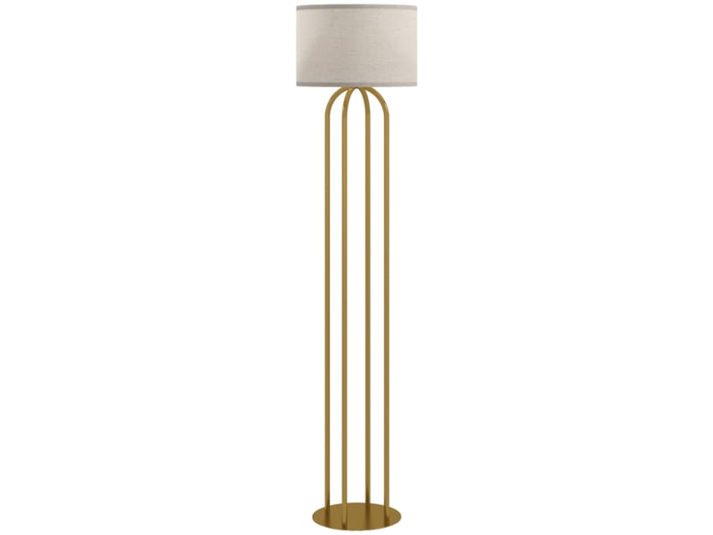  Lampadaire de salon chic 4 colonnes métal doré abat-jour tambour lin beige interrupteur pied e27  - Conforama A