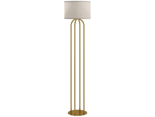Lampadaire de salon chic 4 colonnes métal doré abat-jour tambour lin beige interrupteur pied e27