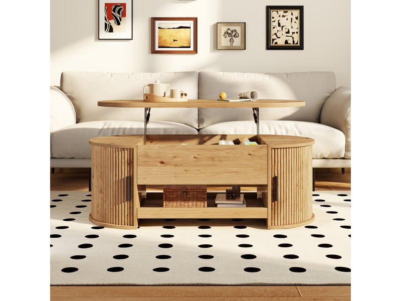  Table basse relevable avec rangement caché - portes coulissantes, rainures - multifonction  - Conforama D