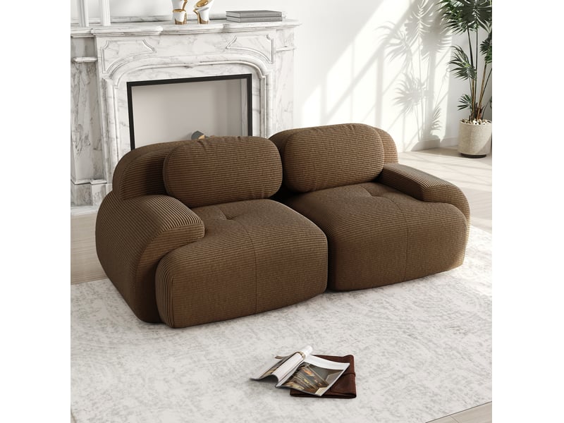  Canapé droit modulable 2 places en velours côtelé marron, sans cadre, confortable et accueillant pour votre salon  - Conforama E