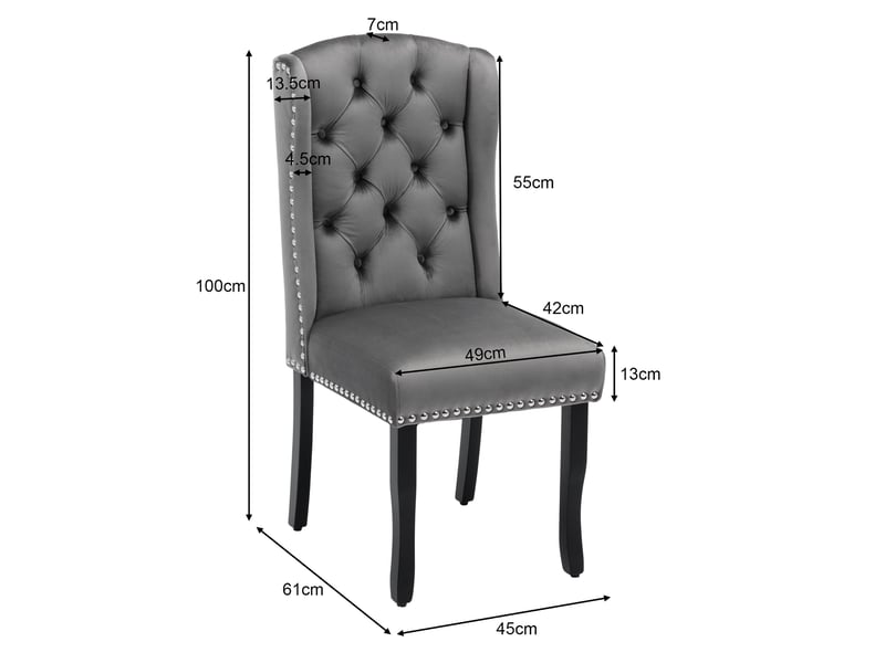 Lot de 6 chaises de salle à manger 45 x 61 x 100 cm – gris – velours, pieds en chêne capitonnés - Conforama C