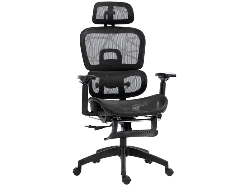  Chaise de bureau ergonomique,avec repose-pieds inclinable 135°,polyester,noir  - Conforama A