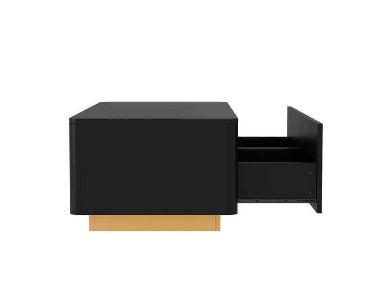  Table basse noire 110 x 50 x 35 cm avec 2 tiroirs, façade rainurée, espaces de rangement ouverts et angles arrondis  - Conforama D
