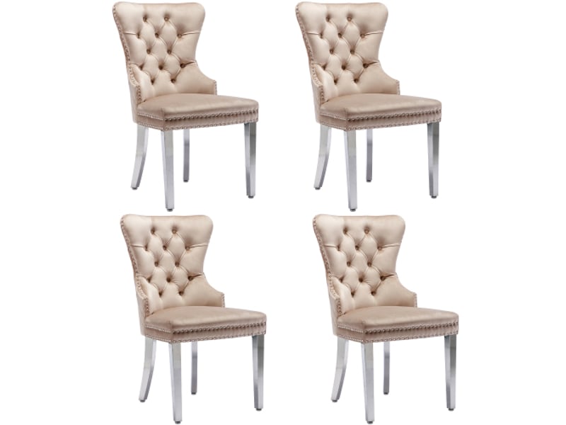  Lot de 4 chaises de salle à manger rembourrées, garniture en tête de clou, beige  - Conforama A