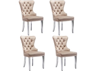 Lot de 4 chaises de salle à manger rembourrées, garniture en tête de clou, beige
