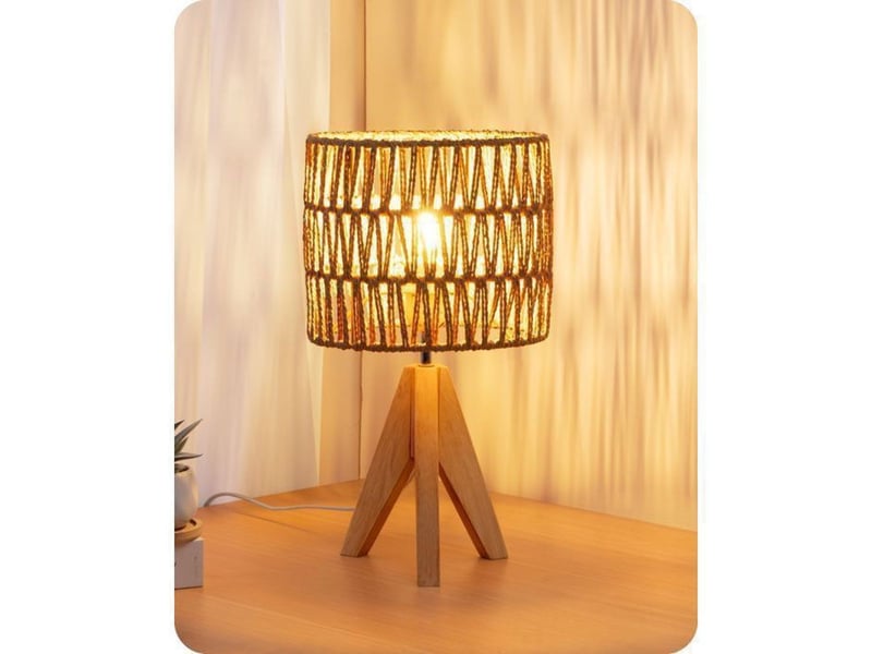  Lampe de chevet led trépied bois 2700k abat-jour corde tressée 4w e27 370618_AAAYP05970_6_DROPFR - Conforama A