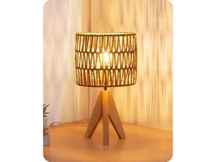 Lampe de chevet led trépied bois 2700k abat-jour corde tressée 4w e27