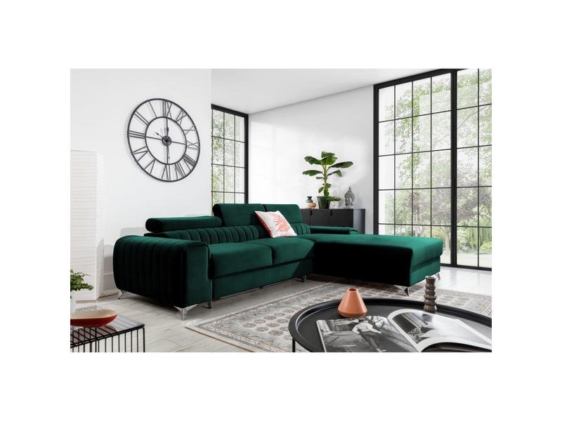 Canapé d'angle droit vert émeraude convertible 3 places jayson assise haute résilience - Conforama E