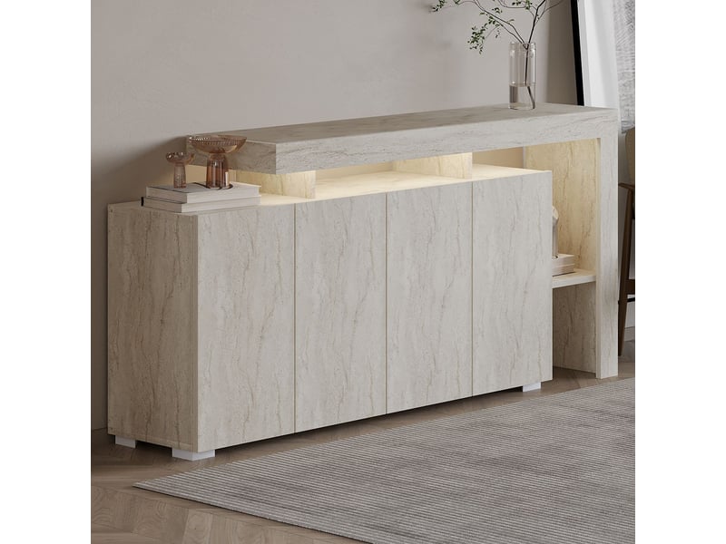 Madia moderne avec étagères et lumières led uvar - beige - Conforama E