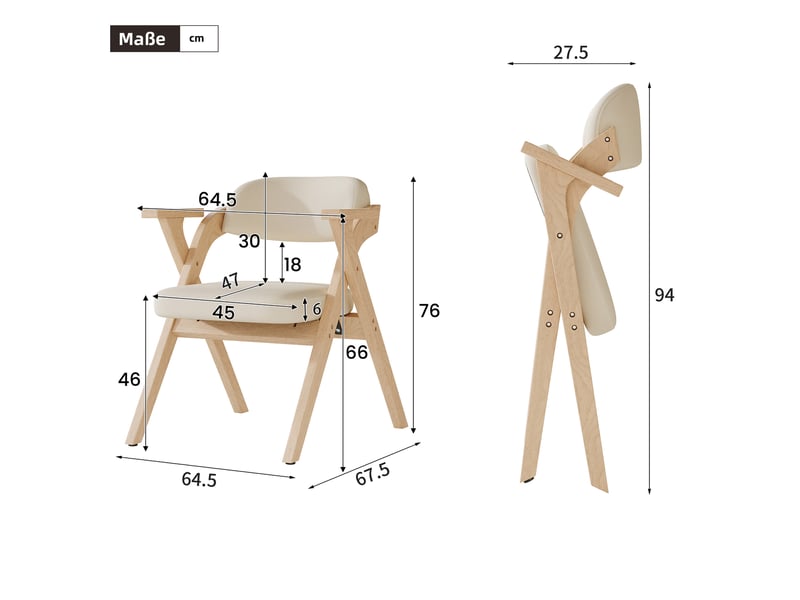  Chaises de salle à manger pliantes 6 pièces, avec accoudoirs, bois et lin beige  - Conforama E