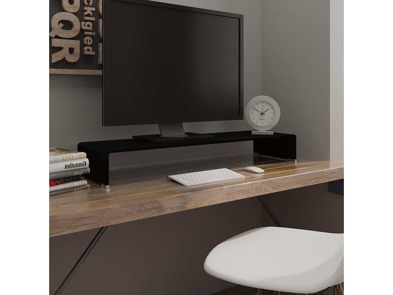 Meuble tv - banc tv - meuble de rangementsupport pour moniteur 100x30x13 cm verre noir  - Conforama B