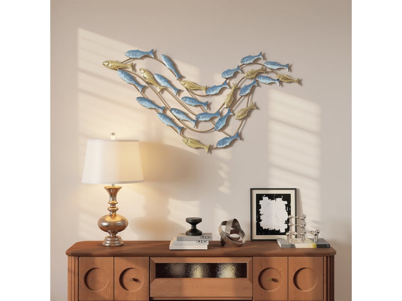  Décoration murale en métal moderne, sculpture murale en métal avec motif de poisson unique, bleu clair, 100 x 50 cm  - Conforama D