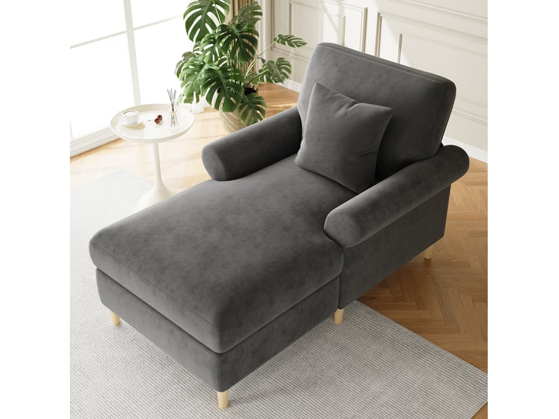  Fauteuil relax 133x87x90 cm, fonction allongée, coussin lombaire, canapé simple, pour salon et bureau, velours gris  - Conforama D