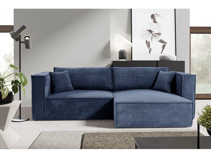  Canapé d'angle convertible en velours côtelé keymon bleu  - Conforama B