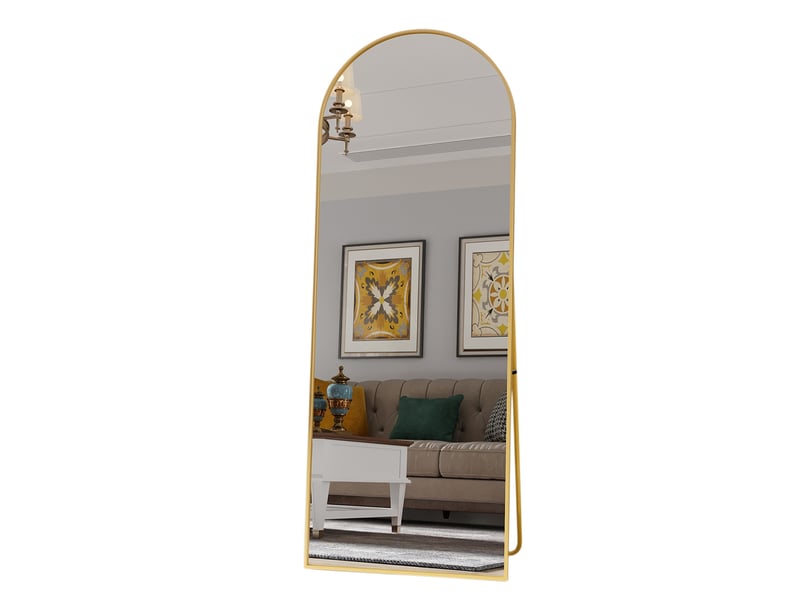  Miroir sur pied 162x53 cm,grand miroir pleine longueur,miroir mural arqué moderne ,cadre en aluminium,verre trempé hd,doré  - Conforama A