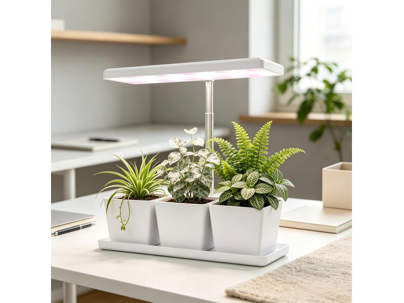  Lampe de croissance led 31,8 x 13,4 x 18,6-35,6 cm en acrylique, aluminium et plastique avec 3 bacs de culture blanche chicfurn  - Conforama B