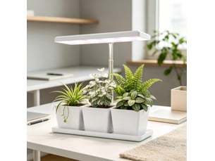 Lampe de croissance led 31,8 x 13,4 x 18,6-35,6 cm en acrylique, aluminium et plastique avec 3 bacs de culture blanche chicfurn