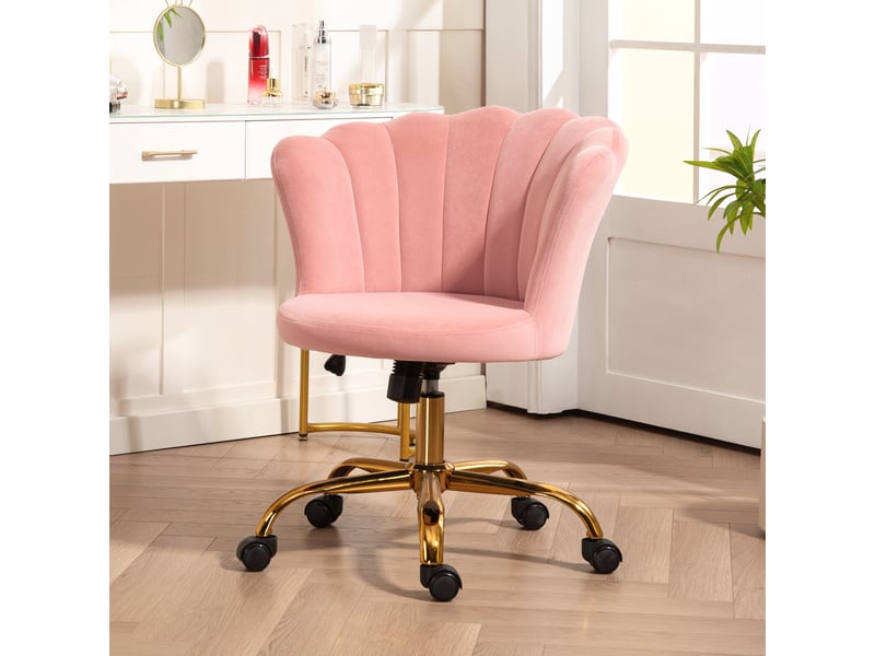  Chaise bureau en velours, chaise coiffeuse avec dossier en pétale, hauteur réglable, 69 x 64 x 80-90 cm, rose  - Conforama D