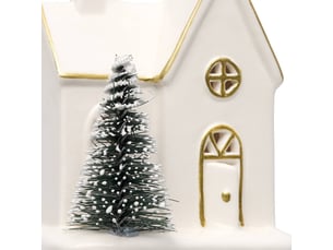 Maison de noël lumineuse en céramique blanche 1 led h. 9 cm à piles