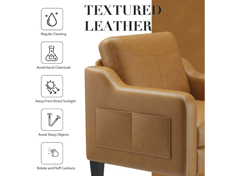  Fauteuil d’appoint moderne en pu style mid-century avec rangement latéral – confort ergonomique pour salon et bureau,jaune brun  - Conforama E