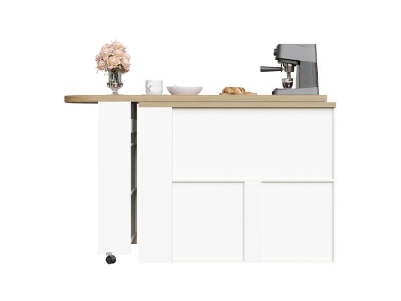  Table de bar extensible moderne avec rangement led, blanc, 135-205×39×100 cm, design élégant  - Conforama A