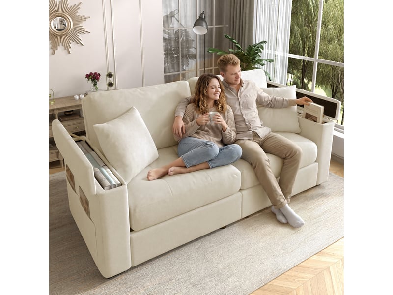  Canapé 2 places, canapé de salon, en chenille, beige, design moderne, 180 cm, mobilier pour espace de vie, pour salon et séjour  - Conforama A