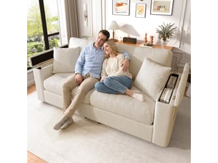 Canapé 2 places, canapé de salon, en chenille, beige, design moderne, 180 cm, mobilier pour espace de vie, pour salon et séjour