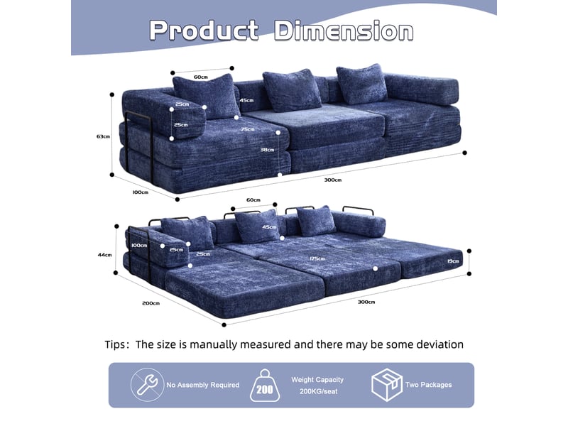 Canapé d'angle, canapé convertible, bleu foncé, pour salon, chambre, pour intérieur, en tissu chenille  - Conforama C