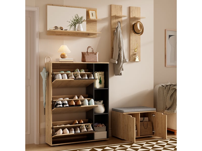  Portemanteau avec banc et rangement 150 x 161,5 cm en panneau de particules  - Conforama E