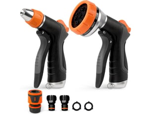 Lot de 2 pistolets d’arrosage de jardin – pulvérisateur avec raccord rapide et verrouillage continu, haute pression, pour pelouse, plantes, voiture et animaux