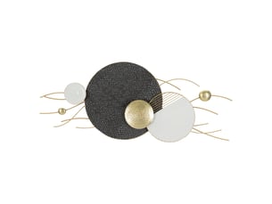 Panneau mural boly en fer avec disques abstraits or, noir et blanc