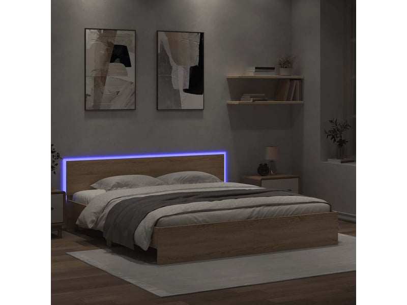  Lit double- lit adulte -  cadre de lit avec led sans matelas chêne sonoma 200x200 cm  - Conforama C