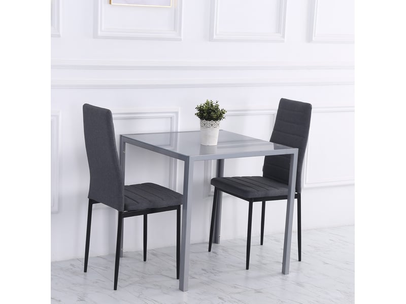 Table de salle à manger carrée pour 4 personnes avec plateau en verre, cadre en acier gris, cuisine, 75 × 75 × 75 cm - Conforama B