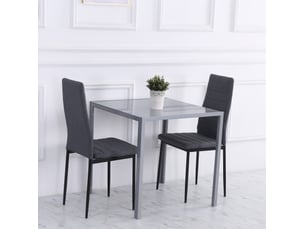 Table de salle à manger carrée pour 4 personnes avec plateau en verre, cadre en acier gris, cuisine, 75 × 75 × 75 cm