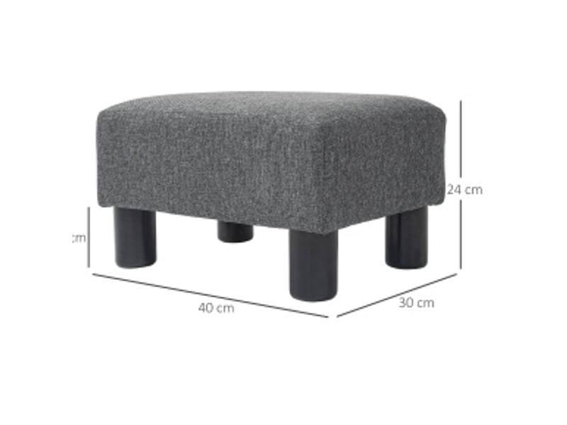  Repose-pied ottomane rectangulaire rembourré avec assise confortable, structure en bois, tissu aspect lin gris foncé 40 × 30 × 24 cm  - Conforama D