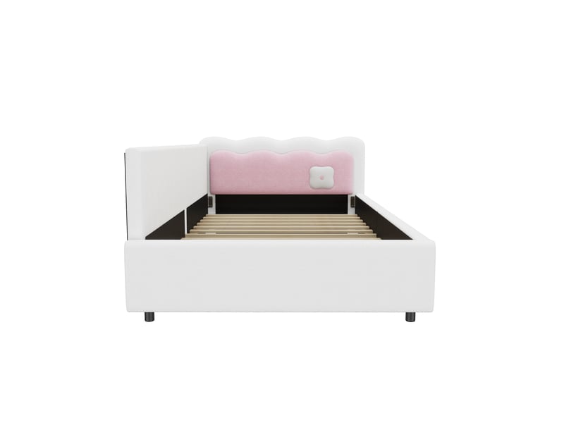  Lit banquette blanc 90x200 cm, tissu bouclette, led et sommier à lattes  - Conforama D