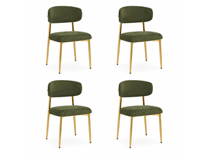Lot de 4 chaises de salle à manger rembourrées vertes, dossier incurvé, pieds en métal doré, patins réglables, charge 125 kg, design moderne