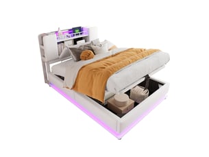 Lit coffre 90x200 cm <strong>MERAX</strong>  <strong>lit enfant beige</strong> coloris beige