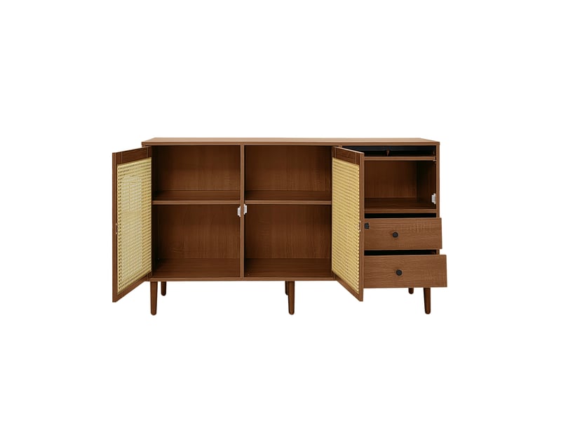  Buffet 130x40x75,5 cm avec portes rotin, marron  - Conforama D