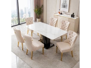 Lot de 6 chaises de salle à manger,50.5x45x95 cm,velours et métal doré,beige