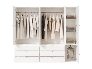 Armoire,225x50x200 cm,5 portes avec 6 tiroirs et 3 tringles,mdf,blanc