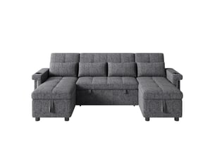 Canapé droit convertible <strong>BGSRYAO</strong> <strong></strong> 4 places Tissu gris avec coffre de rangement